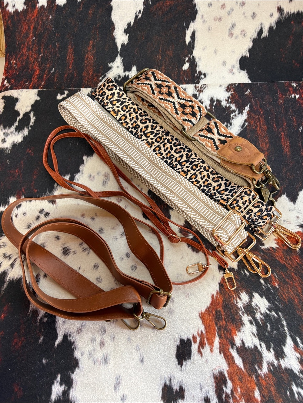Interchangeable Brown & Animal Print Bag Strap Set